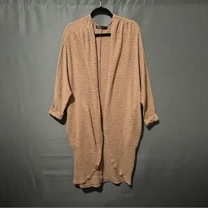 MEROKEETY Women's Tan Waffle Knit Long Cardigan Sweater Pockets Size Large Boho